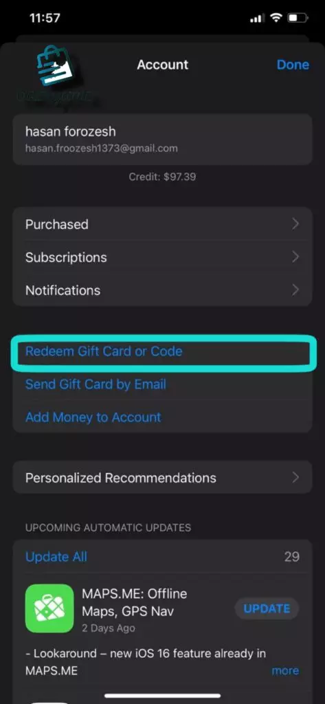 آموزش استفاده از گیفت کارت ایتونز
