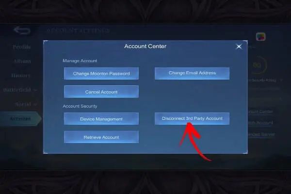 گزینه disconnect 3rd party account