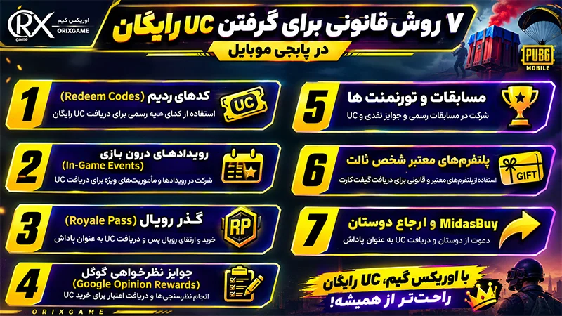 ۷ روش قانونی برای دریافت UC رایگان در گیم پابجی موبایل